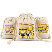 10 Sacchetti cotone Minions personalizza porta confetti regali