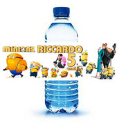 10 Etichette adesive Minions personalizza bottiglia acqua festa