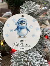 Ornamento Natalizio Primo Natale  Stampato su entrambi i lati o su un solo lato-Personalizzato con il nome