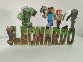 sagoma scritta nome Minecraft in polistirolo personalizza centro tavolo festa compleanno