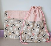 Set sacca e borsa per bambini, sacca per asilo, sacca nascita per bambina, borsa primo cambio per neonato, pochette per bambini, porta pannolini, porta bavaglini