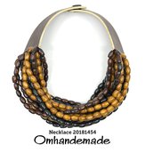 20181454 collana nera e marrone collana legno collana multifilo collana bavaglino girocollo stratificato rilievo colletto pelle by Omhandemade