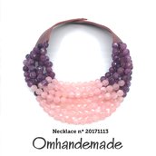 20171113 Collana bavaglino viola e rosa collana girocollo multifilo stratificata rilievo  con colletto in pelle collana girocollo maxi by OMHANDEMADE