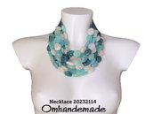 20232114 Collana verde, collana colorata verde acqua, verde menta, ottanio, collana bavaglino, collana girocollo multifilo a strati grossa con colletto in pelle collana moda idea regalo per lei by Omhandemade