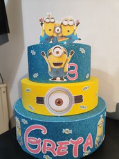 Torta finta Minions cattivissimo me Aristogatti gomma crepla Eva decorazioni compleanno festa battesimo 