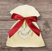 Bomboniera sacchetto shabby segnaposto cresima cuore legno 