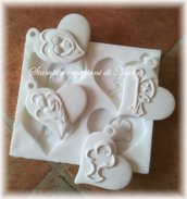 Multi stampo in silicone 4 cuori con gancio  angelo custode, cresima, Sacra Famiglia, calice comunione