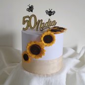 Torta scenografica di carta, personalizzata,con girasoli,anniversario,compleanno