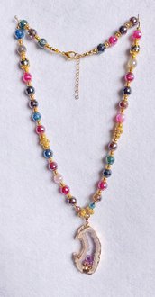 Collana in pietre di "agata millecolori e pendente geode" 