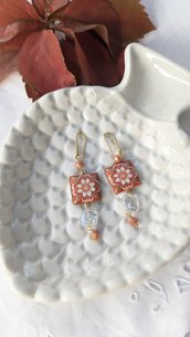 Orecchini mini ceramiche pendenti arancio