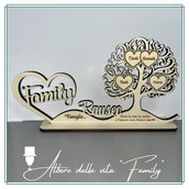 Cuore Family con albero della vita in legno naturale personalizzato