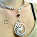 Collana, girocollo, molla armonica, spirale tessitura perline, plexiglas, bianco, rame