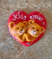 STAMPO IN SILICONE CUORE ORSI INNAMORATI KISS E ME RESINA,GESSETTI, 5,5 CM 