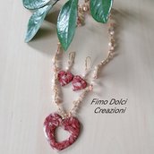 Collana cuore in fimo e uncinetto