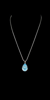 Collana Acciaio con Pendente Goccia Castone Cabochon Aquamarine