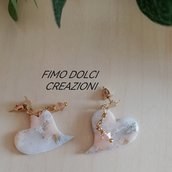 orecchini in fimo effetto marmo rosa