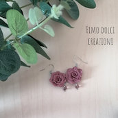 orecchini in fimo con rosa 3D