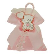 Bomboniera nascita orsetto bimba segnaposto sacchetto shabby confetti biglietto battesimo 