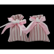 Bomboniera nascita bimba sacchetto shabby righe rosa carrozzina cicogna confetti segnaposto battesimo