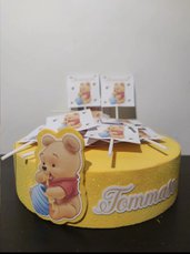 Torta lecca lecca Winnie the Pooh glitter gomma eva decorazione festa compleanno 