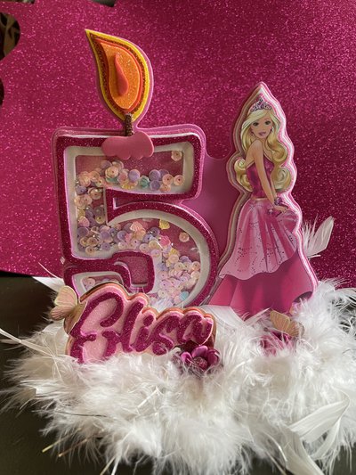 Cake topper Barbie con candelina finta numero personalizzabile Cake topper Barbie con candelina finta numero personalizzabile