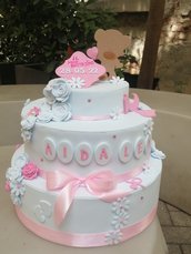 Torta scenografica battesimo nascita idea bambina bimba orsetti scarpette nome personalizzata 