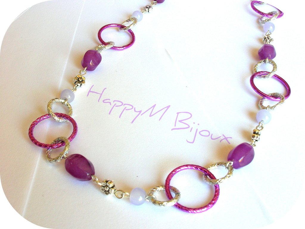 Collana con Mezzo Cristallo Viola e Filo in Lamè - Fiori di Lillà