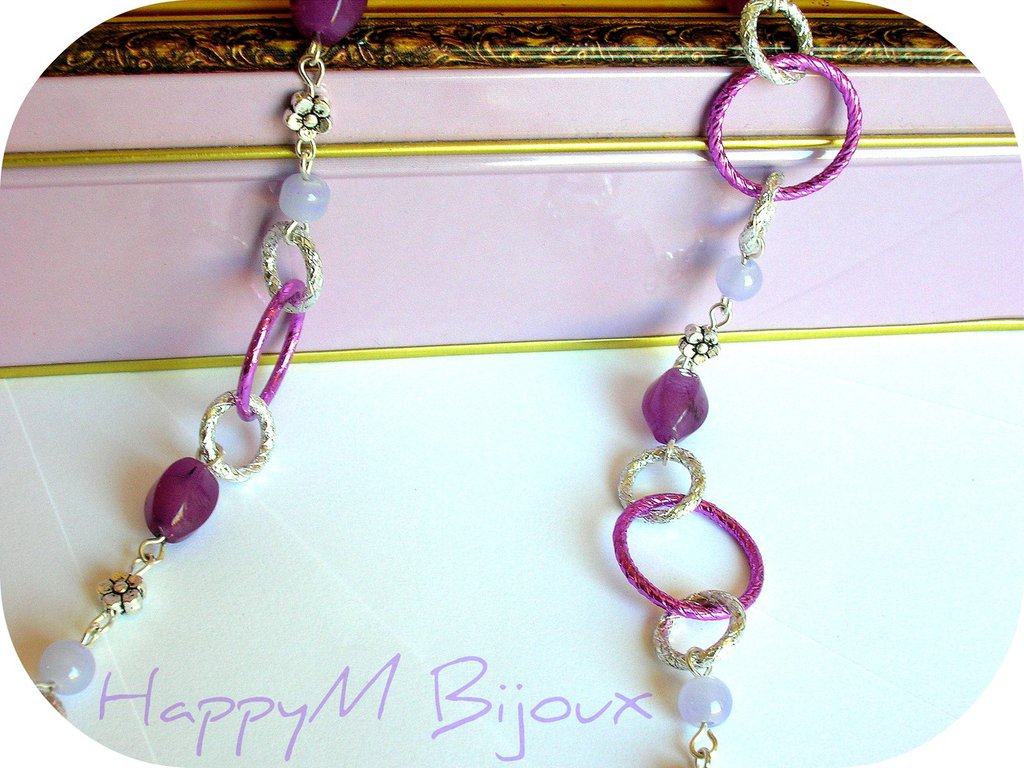 Avalaya Collana Lunga Boho Con Perline Di Vetro E Nappe: Fucsia/Viola, 88 Cm - 3
