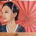 Dipinto quadro geisha ombrello oriente 