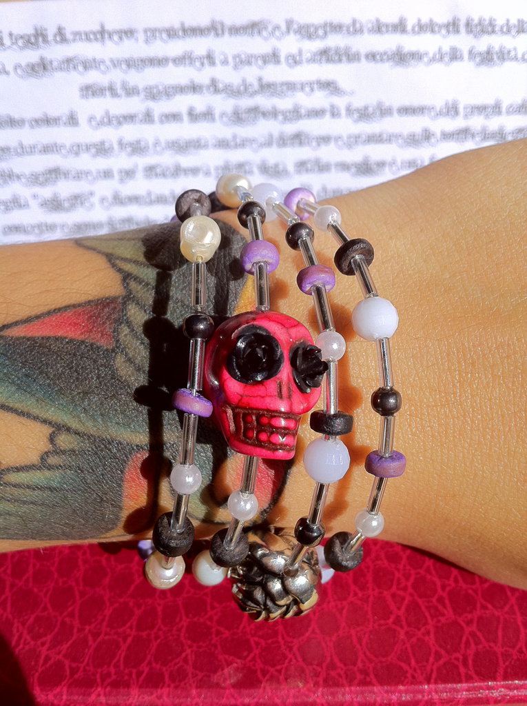 YAYAKO Bracciale Teschio Di Zucchero In Acciaio Inossidabile Con Cristalli - Gioiello Delicato Per Donna, Regalo Halloween - 5