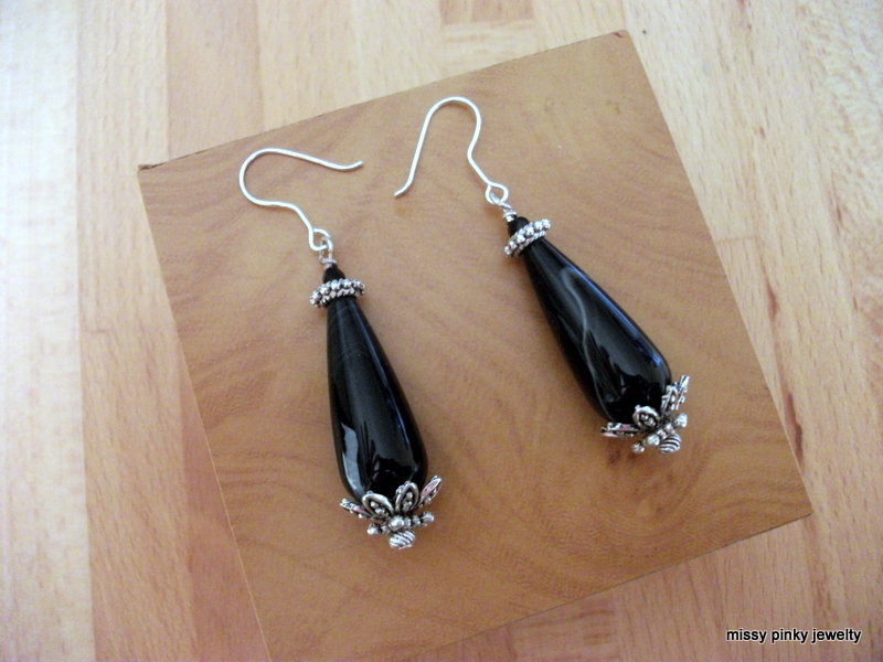 Tappi Orecchie 3 M Orecchini A Goccia In Onice Nero Con Gancio Argento Placcato - Pietra Naturale, Stile Elegante Mox Pearl