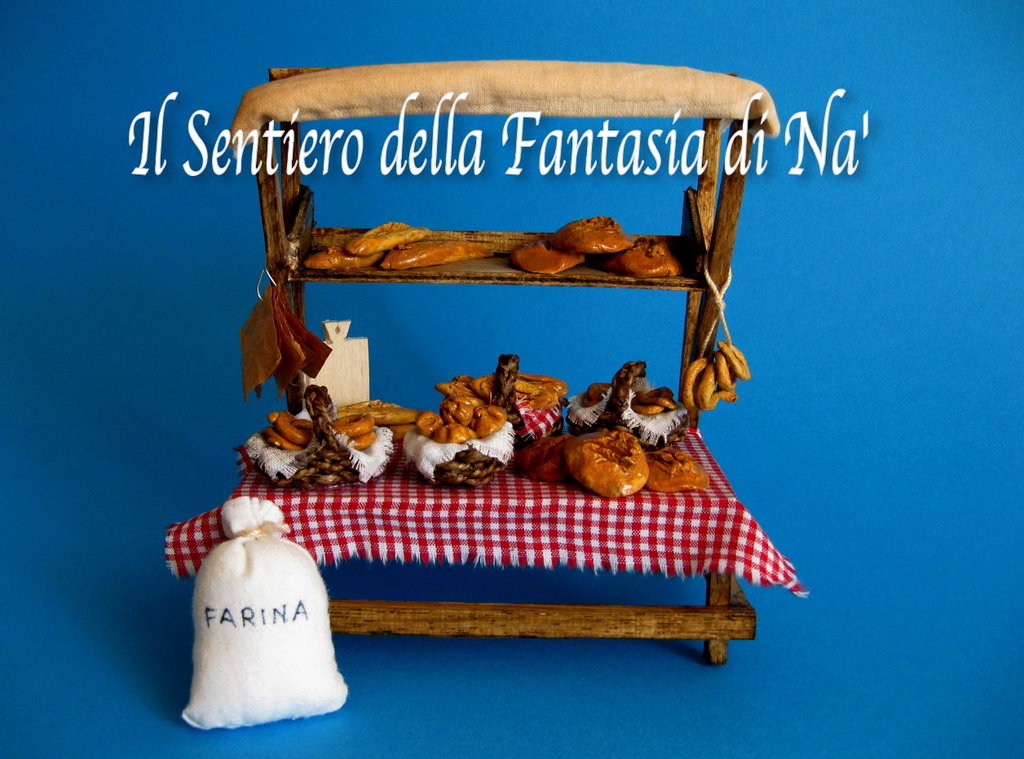 Joy Christmas Carretto In Legno Con Ceste Di Pane Per Presepe 5,5x10x4 Cm - Miniatura Artigianale Made In Italy