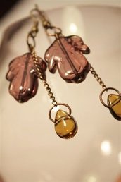Autumn Earrings  - Orecchini con foglie e ghiande in vetro vintage