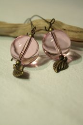 Vintage Pink Earrings - Orecchini con perlona in vetro e foglia