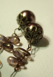 Purple Plum Vintage Earrings - Oecchini con perle e gocce in vetro Picasso Czech