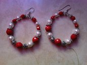 Orecchini perle (bianche e rosse) e argentoni