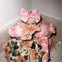 bambola porcellana fatta a mano 17cm, rosa seduta con fiocchi e portaoggetti