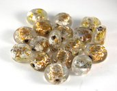 Lotto 2 perle in vetro pastiglia foglia oro 2x2,5 cm