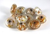Lotto 2 perle sfera schiacciata vetro foglia oro 2 cm