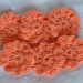 6 fiori all'uncinetto,di lana arancio.  6 crocheted flowers,in orange wool yarn,supplies