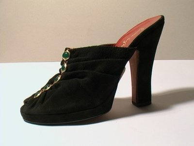 BLACK VELOUR MULES (SABOT) - SIZE 5.5 - '70 - MADE IN ITALY - NEW A ...