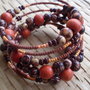 Orange-brown wooden beaded spiral beaded bracelet, braccialetto 