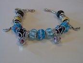 Braccialetto Pandora style bracelet with glass beads and charms