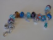 SALDI!! Braccialetto Pandora style bracelet with glass beads and charms
