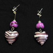 orecchini con cuore marmorizzato e perla in fimo