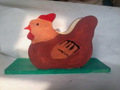 Portatovaglioli da tavola, gallina, in legno fatto e dipinto a mano