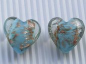 2 perle vetro cuore 20x22mm azzurro inserti oro vend.