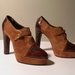 BROWN SUEDE AND PYTHON WEDGES (PLATEAU) - SIZE 6.5 - '70 - MADE IN ITALY - NEW AND NEVER WORN