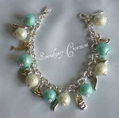 Braccialetto Charms con Perle Azzurre e Bianche