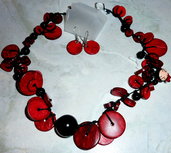 Collana in legno rosso e agata nera con orecchini, pezzo unico, spedizione gratuita